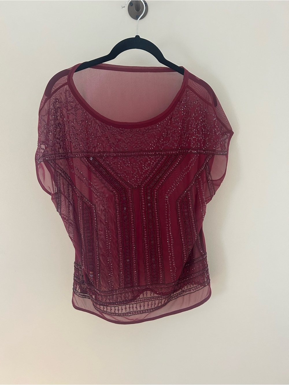 Sheer Beaded Burgundy Blouse